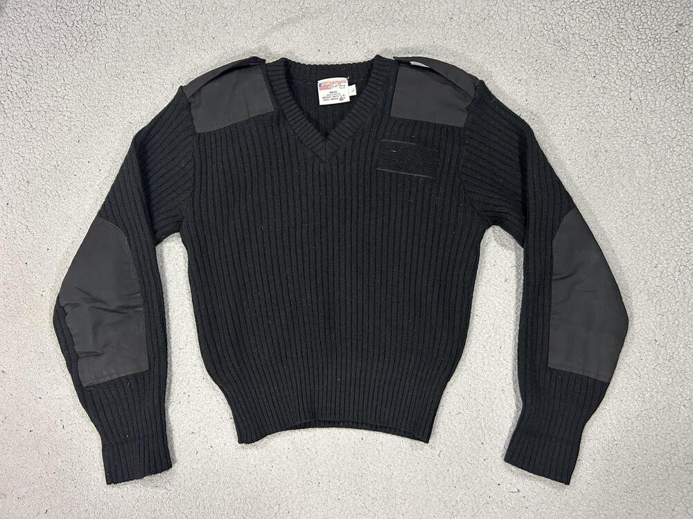 Jack Young Sweater Men Medium Black Wool Navy Commando Pullover USA Epaulettes